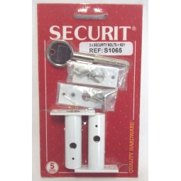 Securit Pack Of 2 White Metal Security Door Bolts With 1 Key S1065