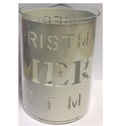 Cream Merry Christmas Festive Glass Tea Light Holder With Script Insert 12cm