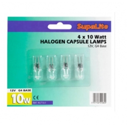 Pack Of 4 SupaLite Halogen Capsule Lamp Bulbs G4 Base 10W 135lms B Rating Energy