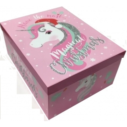 Large Magical Glitter Christmas Unicorn Christmas Eve Shoe Gift Box 40X32X19CM