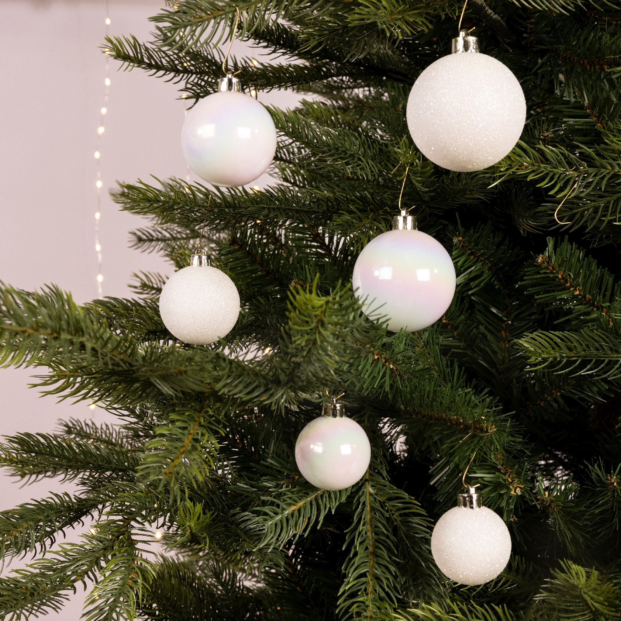 30 White Iridescent Christmas Baubles Shatterproof Tree Decor