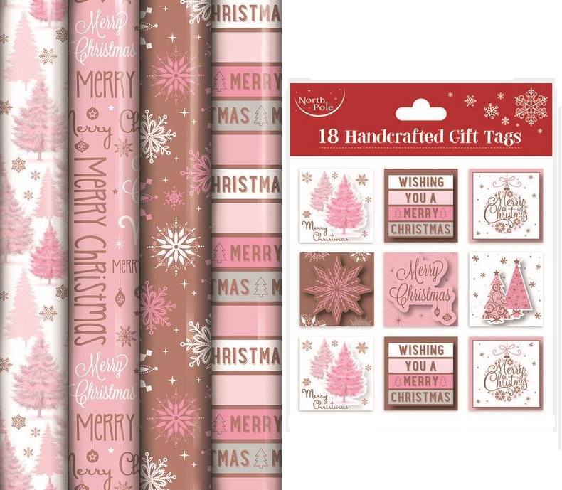 pink and gold christmas wrapping paper