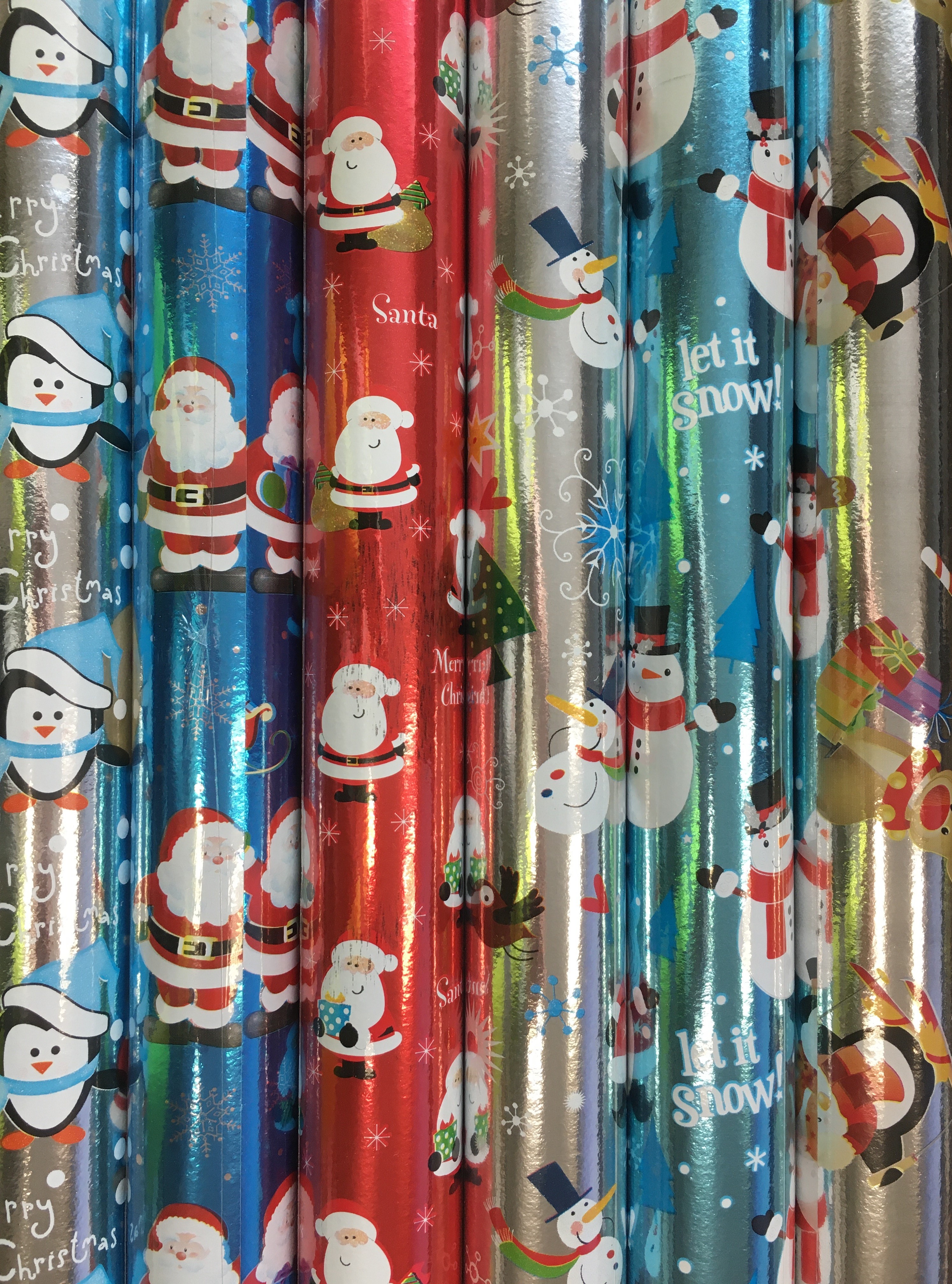 6 Rolls Of Cute Designs Foiled Christmas Gift Wrapping Paper 3M x 70cm