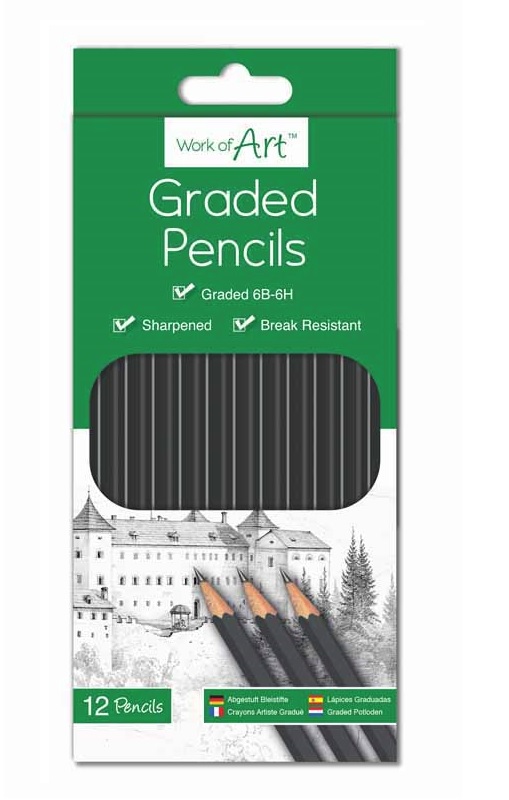 Pack Of 12 Artist Graded Shading Pencils 6B6H Sharpened & Break