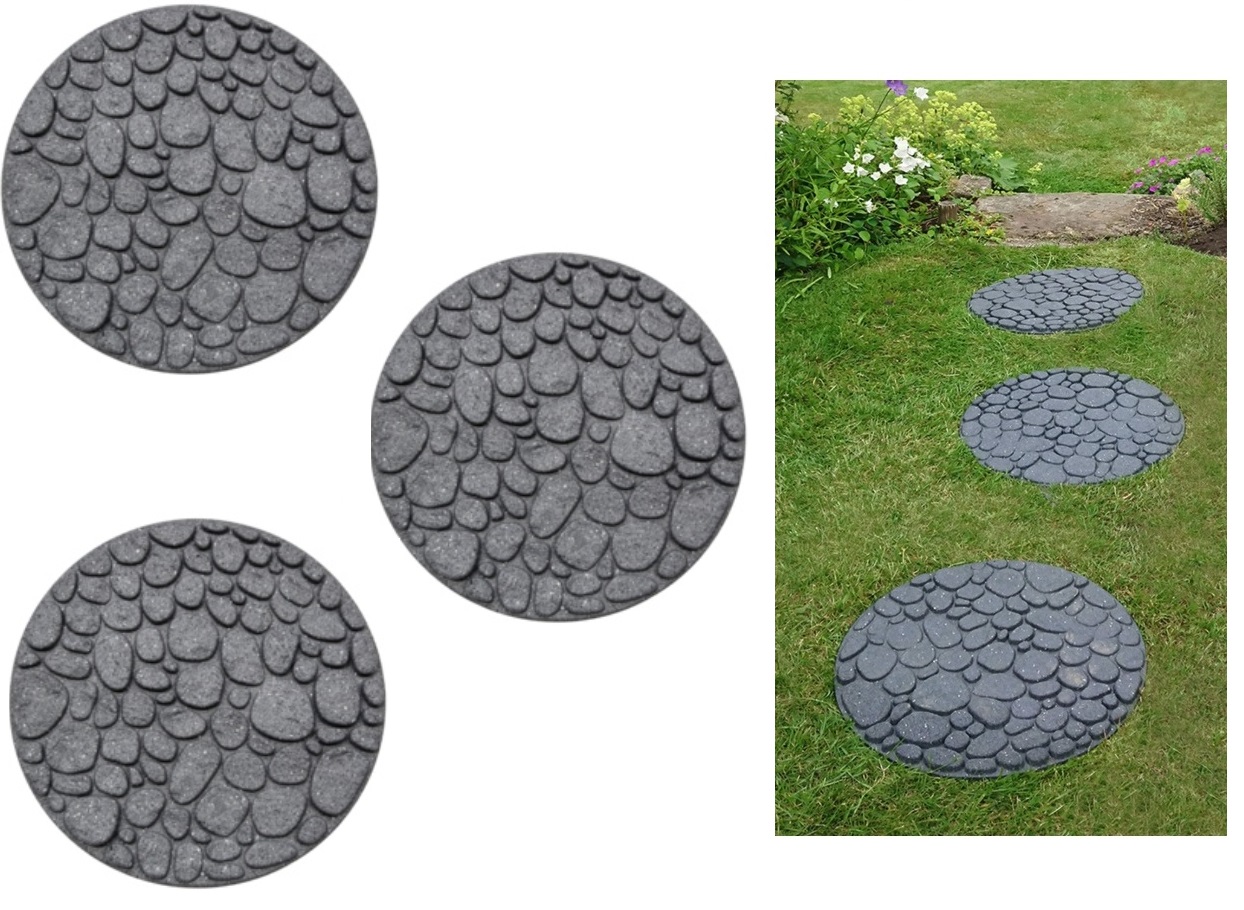 3 X Grey River Rock Pebble Recycled Rubber Decorative Garden Stepping Stone 46cm Ebay