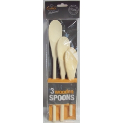 Pack Of 3 Wooden Kitchen Spoons Cooking Baking Mixing Utensils