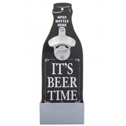 Novelty Wall Mounted Bottle Opener Plaque Fathers Day With Bottle Cap Tray Black