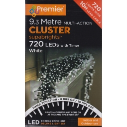 720 Premier White LED Multi Action Christmas Cluster Timer Lights 9.3M In Out