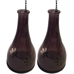 Set Of 2 Decorative Pearlised Glass Hanging Tea Light Holder 17cm - Purple