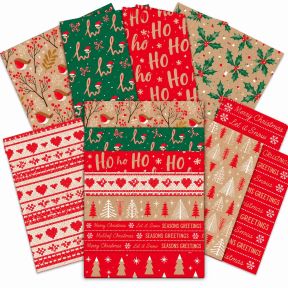 8 Sheet Kraft Xmas Wrap