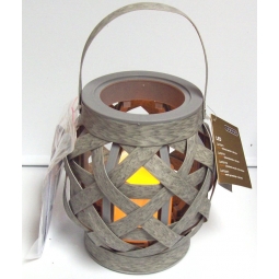 Lumineo Wicker Effect Indoor LED Candle Lantern Battery Operated & Timer - Grey