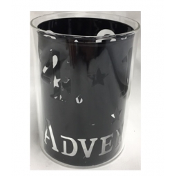Black Advent Festive Glass Tea Light Holder With Metal Script Insert 12cm x 9cm