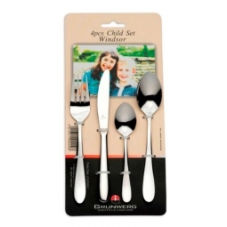 Stainless Steel Child's Cutlery Set, 4Pc Windsor Fork/Knife/Spoon and Teaspoon