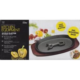 Zodiac Cast Iron Sizzle Food Platter With Wooden Base & Lifter 23 x 12.5cm