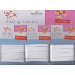 Sewing Box 3 Assorted White Sewing Elastic 4M x 5MM 8MM & 12MM Clothing Furniture