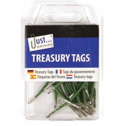 Pack Of 20 Metal Ended Green Treasury Tags 55mm Punched Paper Filing Fasteners
