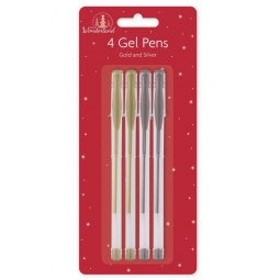 Pack Of 4 Festive Gel Pens Metallic Gold & Silver Card Writing Craft Pens